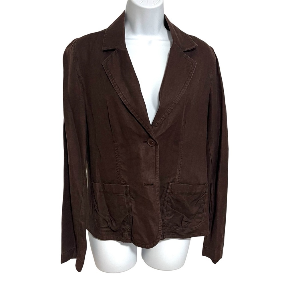 Vintage Talbots Chocolate Brown Linen Double-Button Blazer Size 10 Lightweight